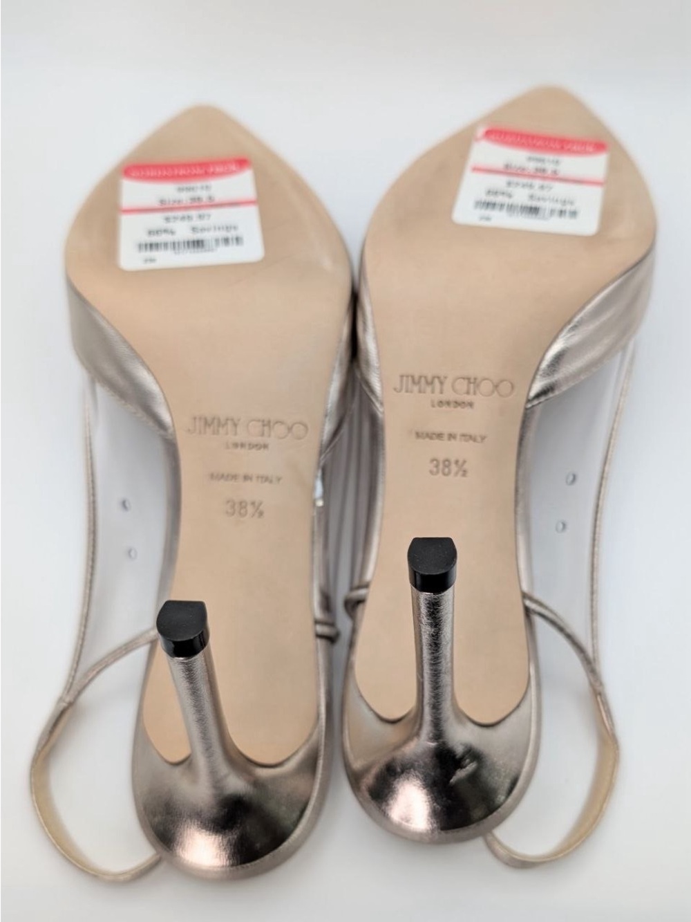 New w/ BoxJimmy Choo “Erin 85” Platinum Leather Slingback Heels Authentic 38.5 - Picture 14 of 16